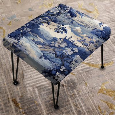Cobalt Blue Horse Garden Victorian Pattern - Abstract Rectangle Ottoman