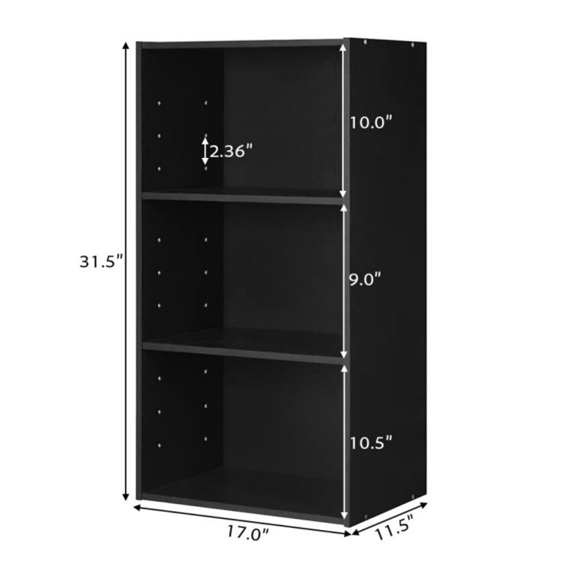 3 Open Shelf Bookcase Modern Storage Display Cabinet