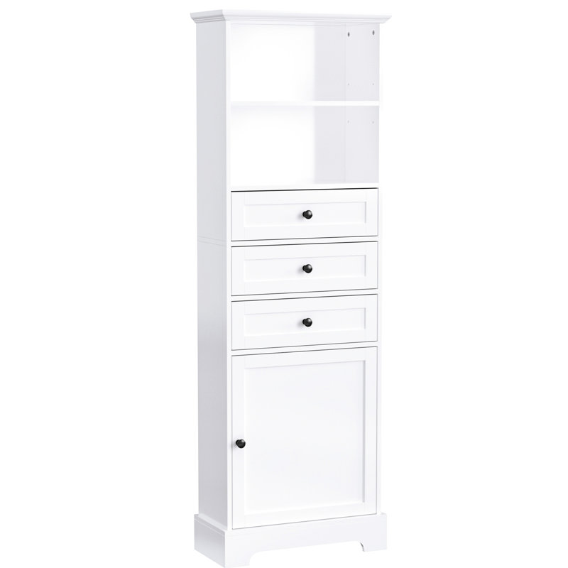 Armoire blanche avec tablettes réglables - 3 tiroirs, surface lisse, pour différentes pièces Tiroirs hauts, tablettes, salle de bain propre