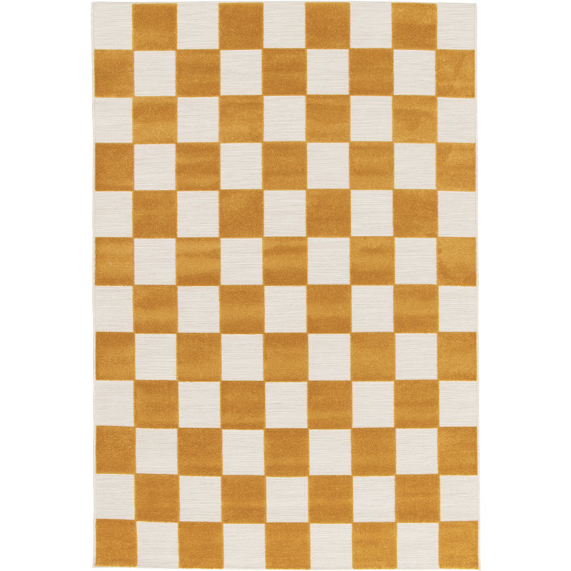 Relief Effect Indoor and Outdoor Yellow and Cream Rug.