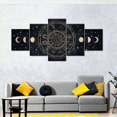 " Zodiac Wheel And Moon Phases " 5 - Pieces