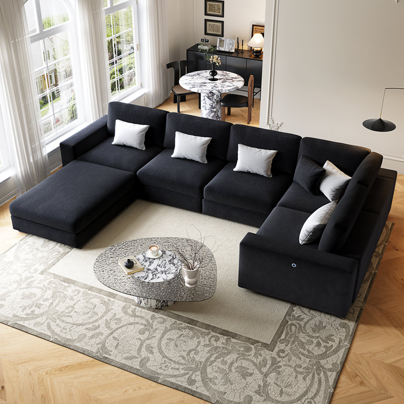 Canapé modulaire rembourré 6 pièces Fouraker, Mélange de lin gris foncé