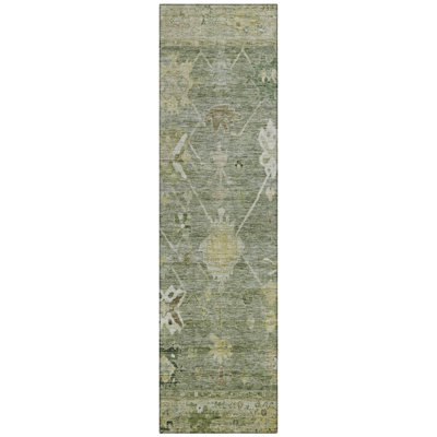 Machine Washable Indoor/Outdoor Xhevrie Sage Rug