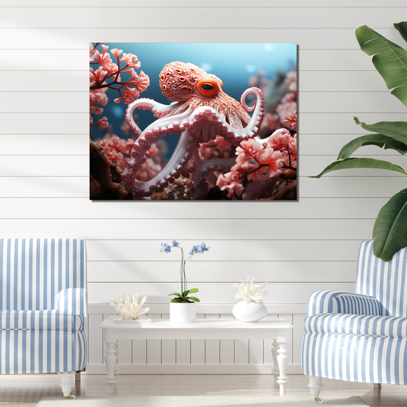 «Pink Octopus Garden of Tranquility», reproduction sur toile encadrée, H 12 po x l 20 po x P 1 po, Toile tendue