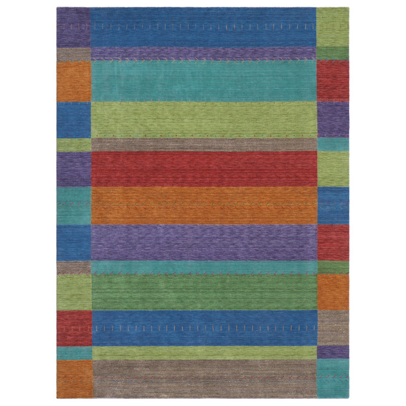 Gemstones Hand-Woven Wool Blue/Red/Orange Area Rug, Rectangle 10' x 14'