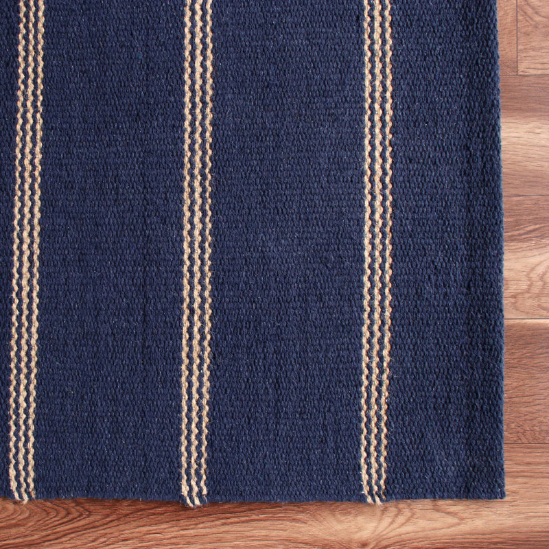 Tapis rayé en coton tissé à la main Goedeck, Rectangle 5 pi x 7 pi 9 po