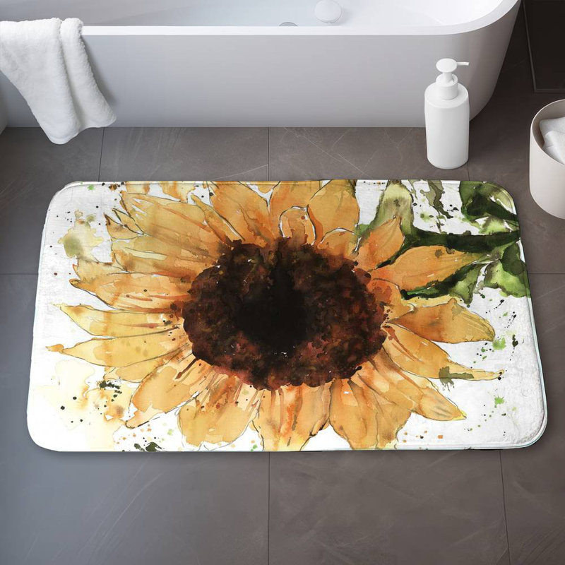 Big sunflower Bath Mat with Non-Slip Backing - Quick Dry Memory Foam Bathroom Rug - Absorbent - Modern Plush Spa-Style - Machine Washable
