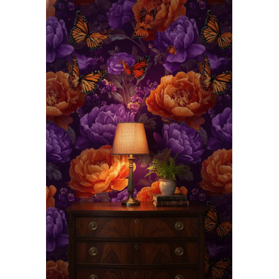 Papiers peints papillons, décoration murale amovible florale