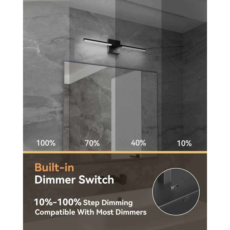 Modern Vanity Light with Built-in Dimmer, 24" LED Mirror Light Fixture, Dimmable 5CCT, Black Strip Light Fixture for Bedroom and Mirror - FCC Certified