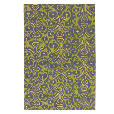 Tapis vert et multicolore de haute qualité noué à la main