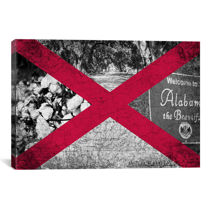 Drapeau alabama, enseigne d’accueil, carte rétro, plantation, impression sur toile, H 26 po x l 40 po x P 1,5 po
