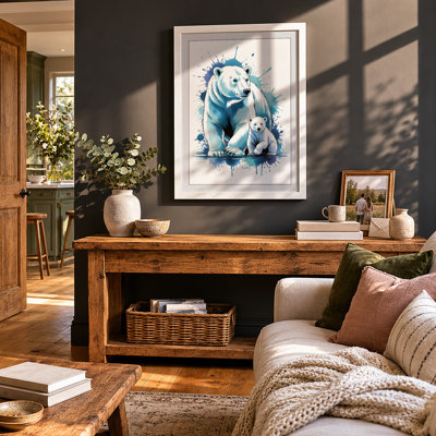 Polar Bears in Blue Modern - Framed Print