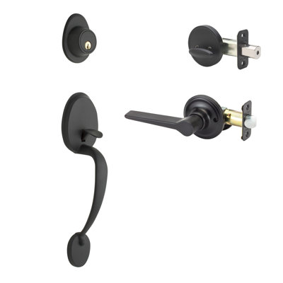 Colonial Handle With Lever And Deadbolt Universal/Reversible Entry Set