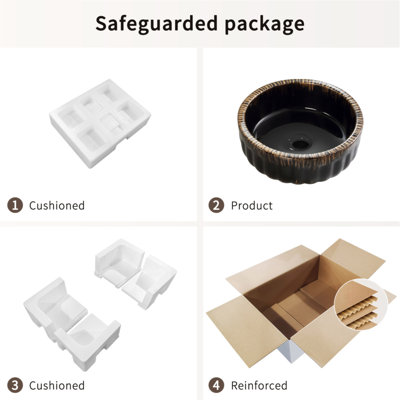 Lavabo de salle de bain noir 15 po x 15 po en céramique sans drain et robinet