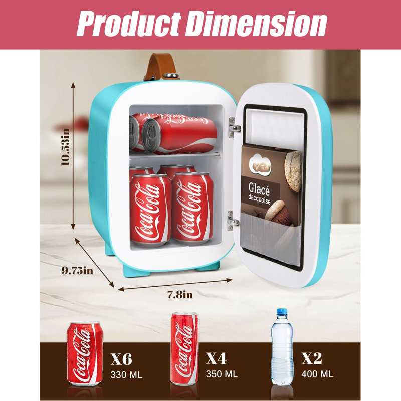 4L Mini Fridge For Bedroom & Skincare â€“ Portable 6-Can Cooler & Warmer, AC/DC Powered For Camping, Dorm, Office, Car, Blue