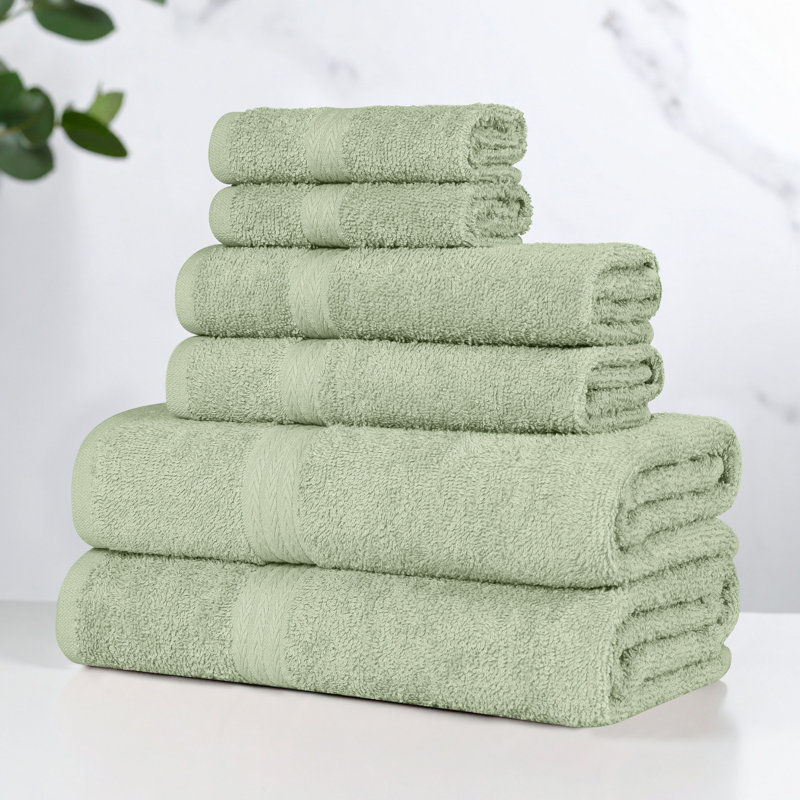 100% Cotton Lightweight Quick-Drying Absorbent 6-Piece Towel Set, Sage