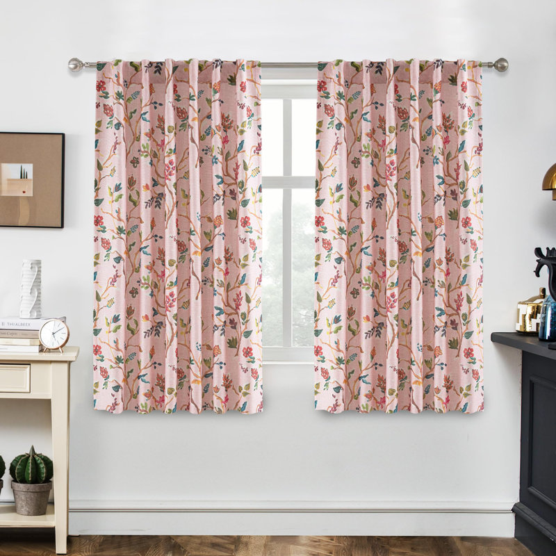Lauren 100% Blackout Curtains for Bedroom Colorful Watercolor Branch Printed Pattern Lined Thermal Insulated Back Tab 2 Panels for Girls Living Room