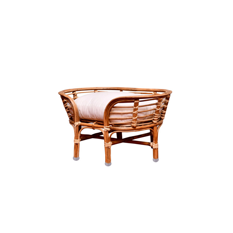 Natural Rattan Pet Bed with Off-White Cushion