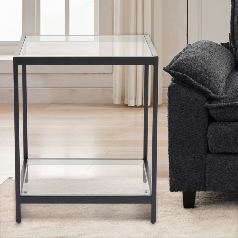 20"Square Glass Coffee Table, Black