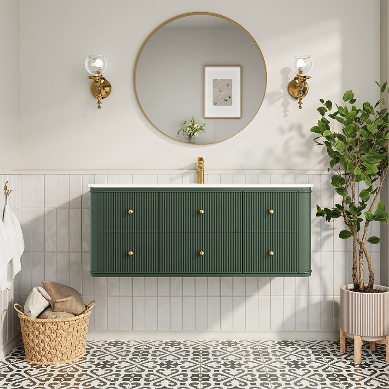 Meuble-lavabo mural simple 48 po avec lavabo flottant vert
