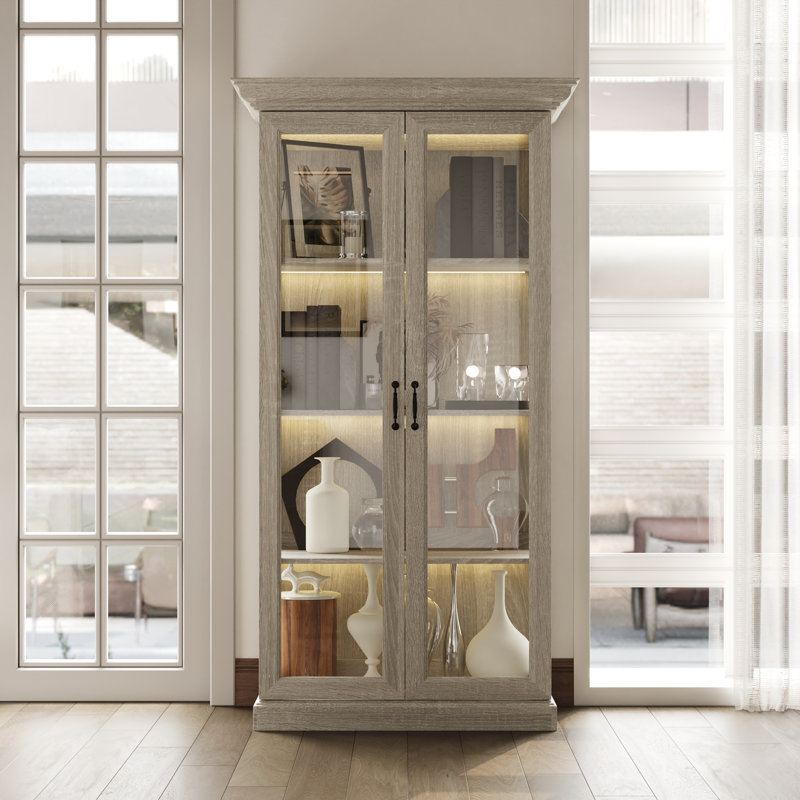 69.3'' H X 32.5'' W 4-Tier Display Bookcase With Glass Door And Light