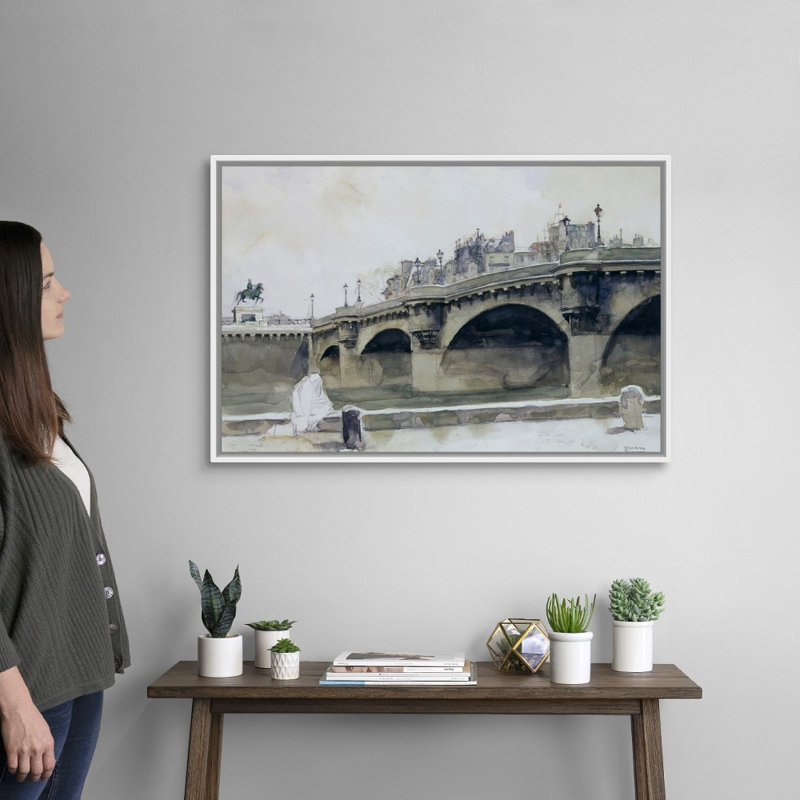 Art mural sur toile Paris Bridge, H 26 po x l 38 po x P 1,75 po, Cadre flottant blanc