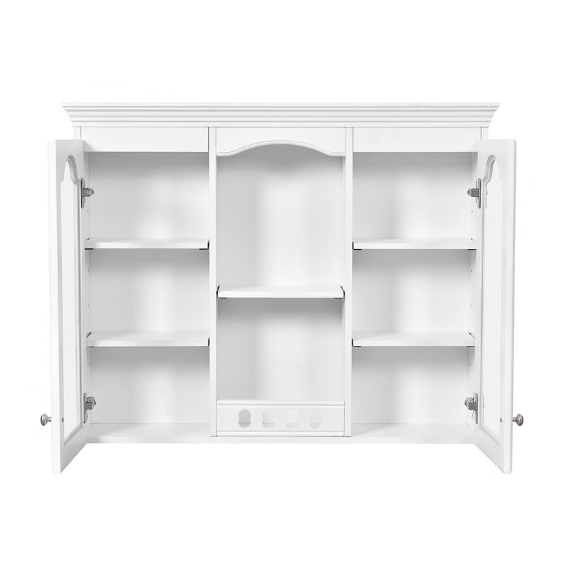 Armoire à pharmacie murale, armoire de salle de bain murale avec 2 portes en verre, armoire de rangement encastrée au-dessus de la toilette avec rangement, blanc
