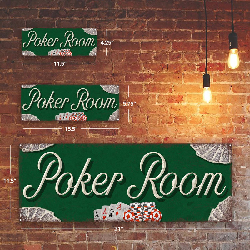 «Poker Room Metal Sign» sur métal, H 11,5 po x l 31 po