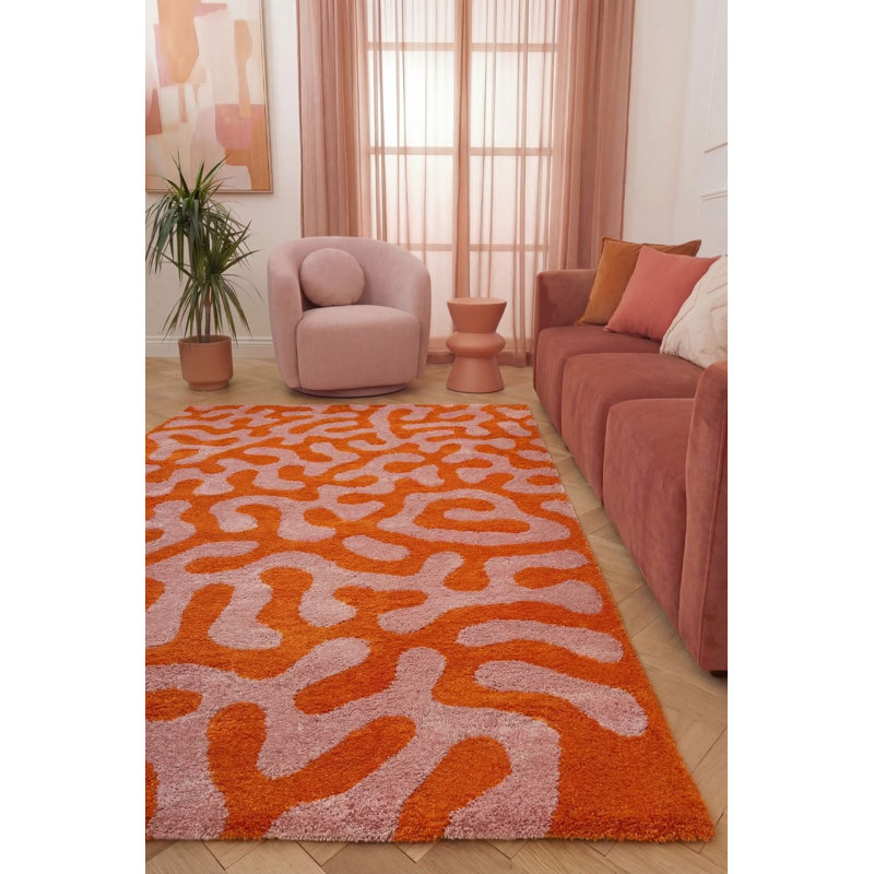 Joli Abstract Doodle Area Rug Soft Dense Pile for Living Rooms and Bedrooms, Rectangle 200 x 290 cm, Orange/Pink