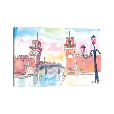 Venice Arsenal Gate At Warm Sunset by Markus & Martina Bleichner - Wrapped Canvas Painting