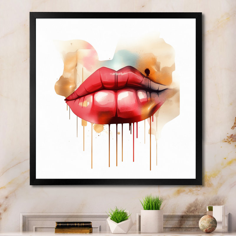 Red Lips of Luxury II sur toile, H 16 po x l 16 po x P 1 po, Cadre photo noir