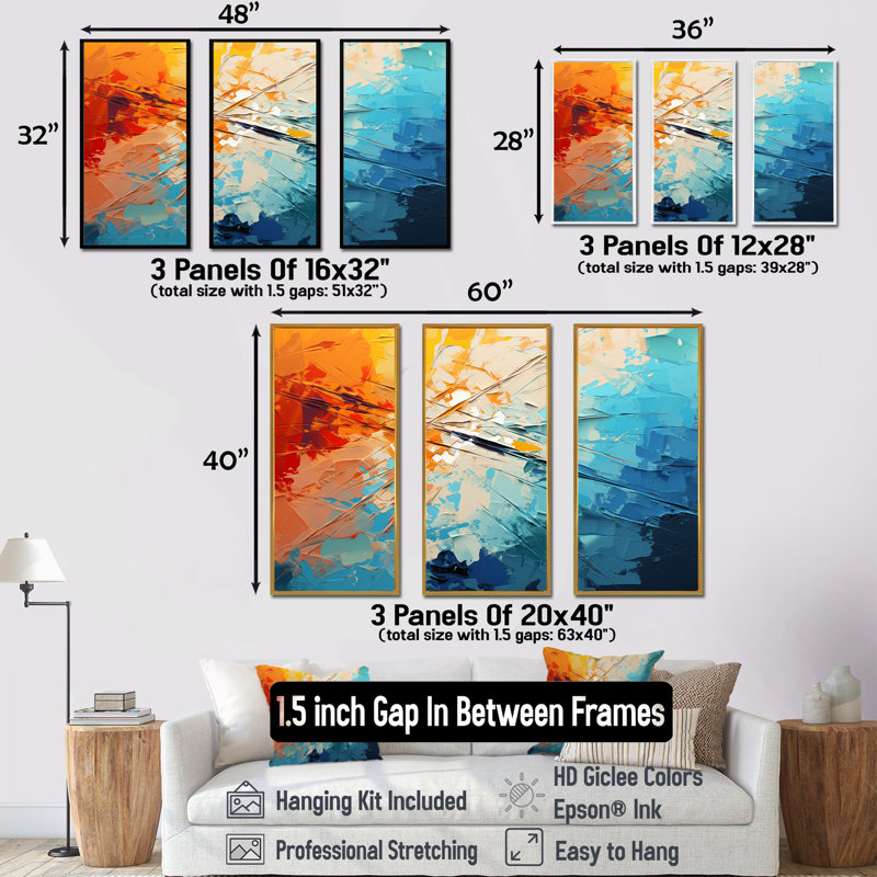 Panneaux solaires bleu sarcelle Minimalisme - Panneaux solaires muraux, H 32 po x l 48 po x P 1 po, Cadre flottant doré