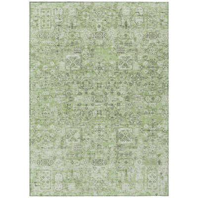 HomeRoots 10' X 14' Artichoke Green And Olive Green Floral Washable Indoor Outdoor Area Rug