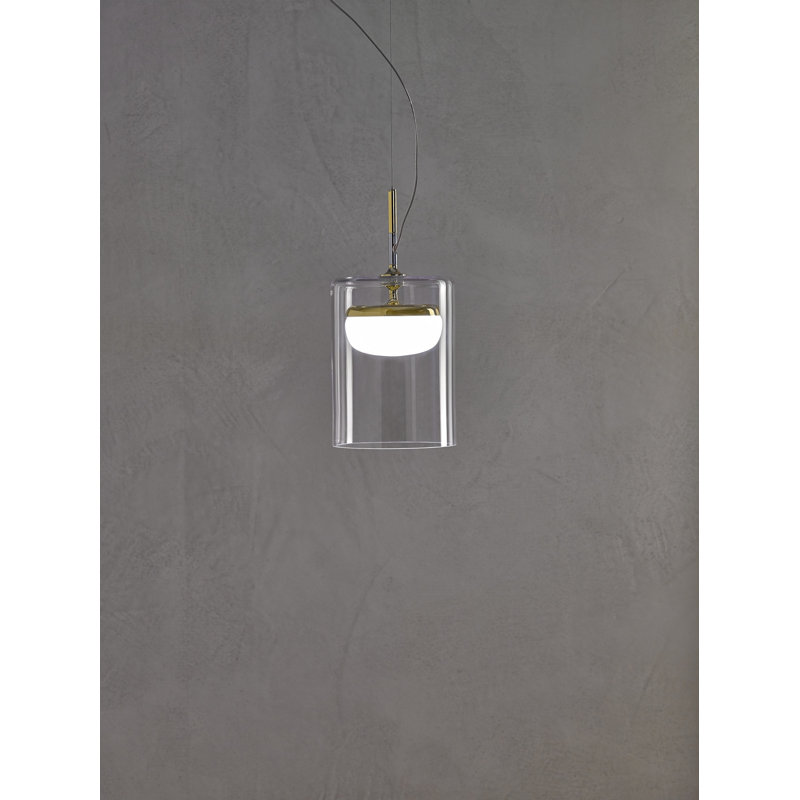 1 - Light LED Cylinder Pendant, Polished Brass, 228cm H x 18cm W x 18cm D, 3000K