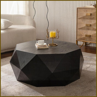 Table basse 38 po American Retro avec plateau noir et gaufrage 3D - sans assemblage, facile à nettoyer