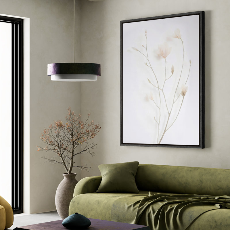 Art mural encadré sur toile - Magnolia rose clair, impressions murales pour chambre à coucher - 16 po x 24 po, Noir