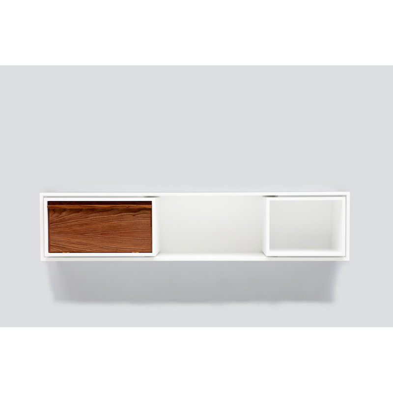 New School 2 Piece Walnut Solid Wood Cube Shelf with Drawer