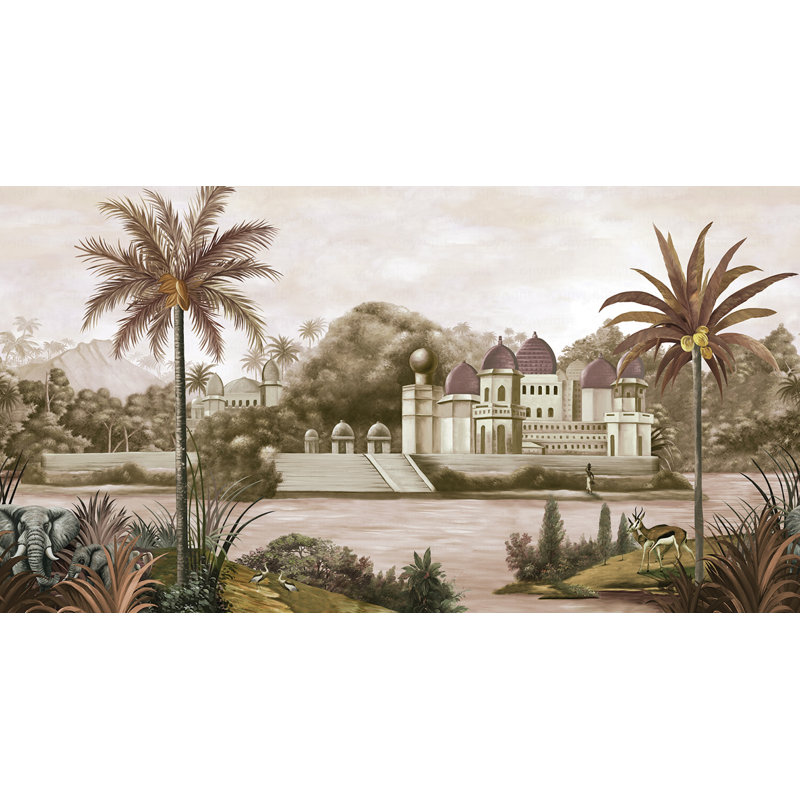 Papier peint Exotic Jungle Palace, Vert foncé, L 66 po x l 122 po