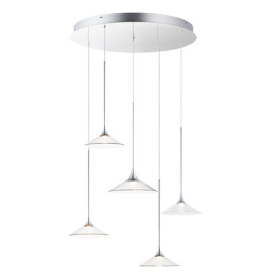 Luminaire suspendu conique à 5 lumières DEL Hira avec détails en cristal Hira