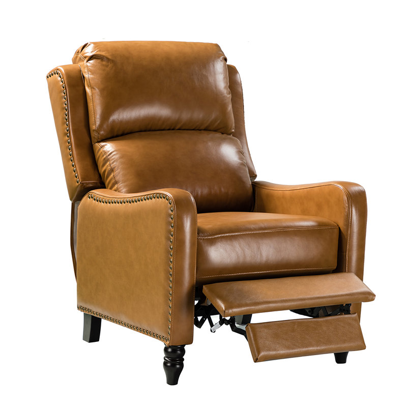 Fauteuil inclinable manuel en cuir véritable 29,5 po Amee, Cuir véritable chameau