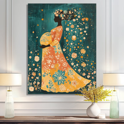Joyeuse mère en motif de couleur I - décoration murale toile naïve
