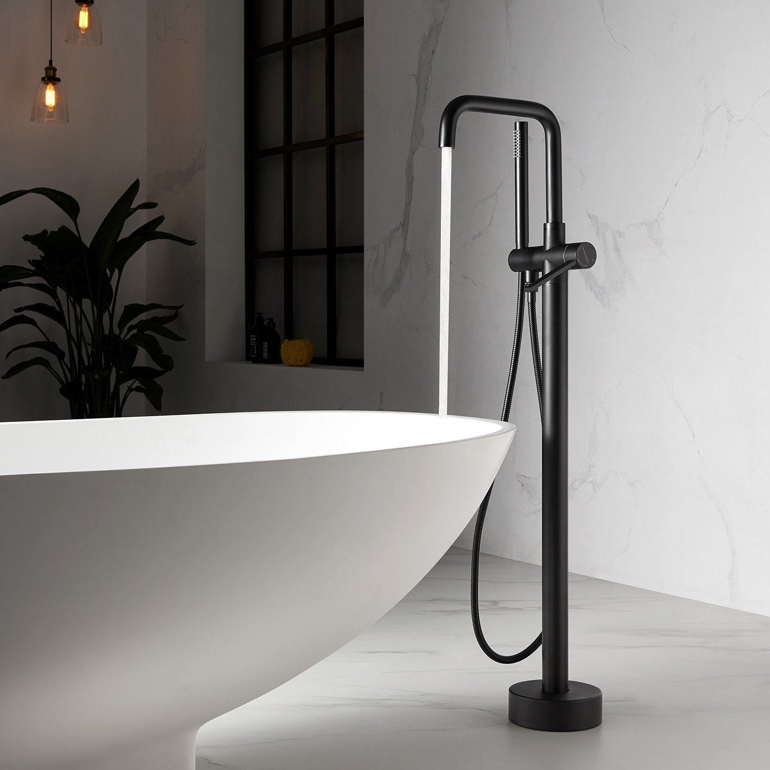 Delara Bathroom Freestanding Tub Filler with Diverter, Matt Black