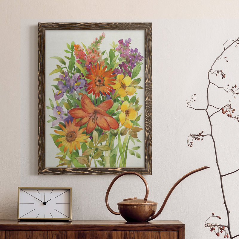 Floral Mix I - peinture sur toile encadrée, Noyer, H 24 po x l 20 po x P 1 po