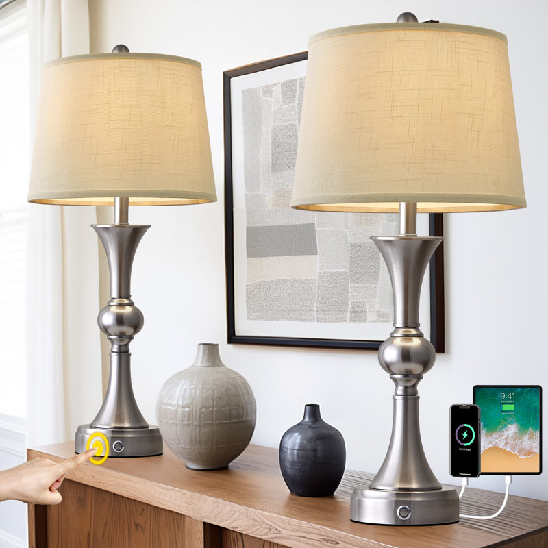 Lampe de bureau simple 28 "avec gradateur tactile USB, salon traditionnel, chambre à coucher et décoration de chevet