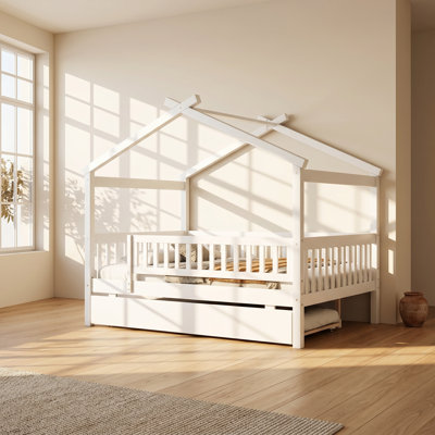 Lit double en bois de pin massif avec lit gigogne simple L 56,5 po x P 81,5 po x H 65,4 po Lucky Furniture