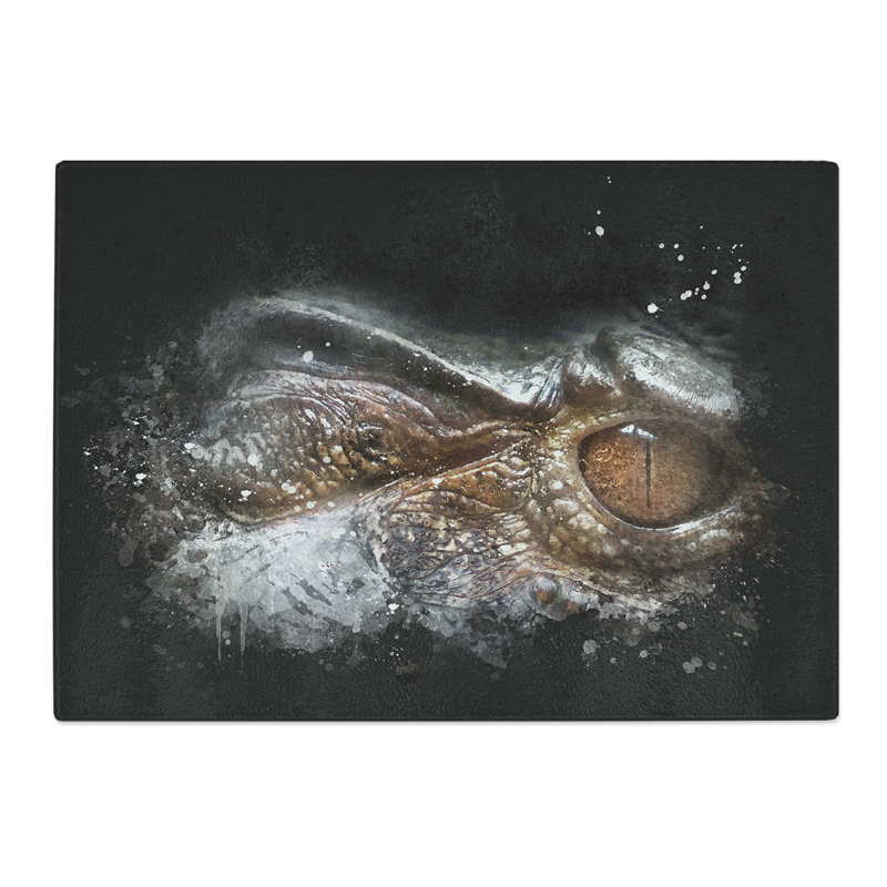 Tempered Glass Alligator Watchful Eye Paint Splash Chopping Board, 28.5 cm x 39 cm