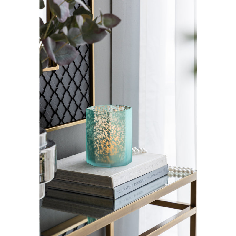 5.1x5.1x5.9" Aqua Blue Frosted Mercury Glass Octagonal Candle Holder,4 Pack, Aqua