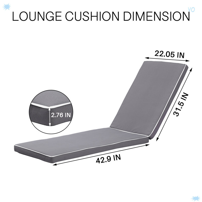 2PCS Set Outdoor Lounge Chair Cushion Replacement Patio Funiture, Cotton, Antique Gray White