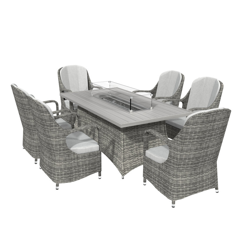 Ensemble de salle à manger rectangulaire pour l'extérieur en aluminium 70,87 po L pour 6 personnes, Gris, Gris