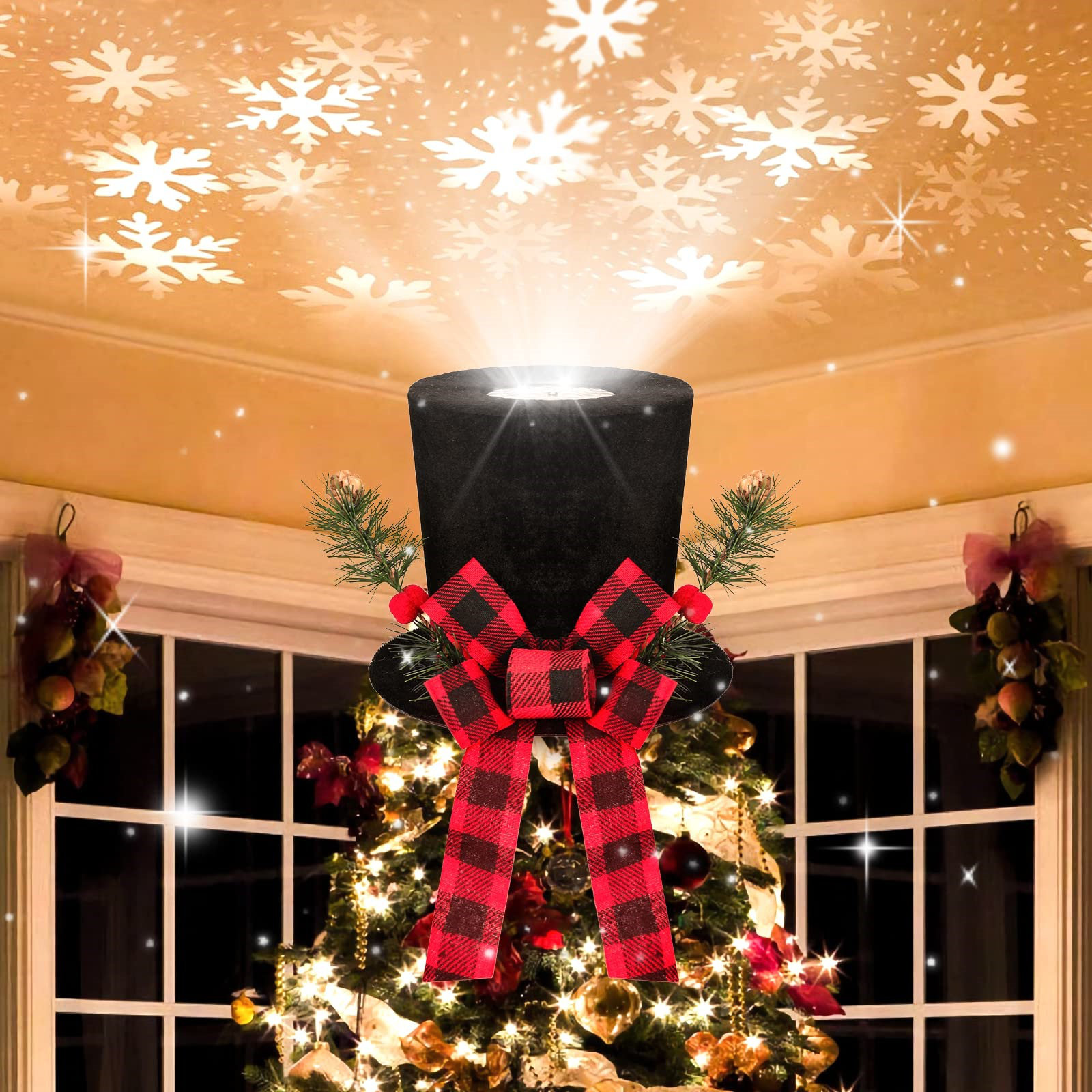 The Holiday Aisle® Lighted Christmas Tree Topper Hat with Snowflake ...